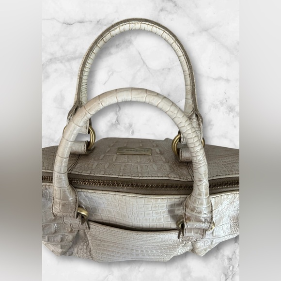 Brahmin Cream Croc Embossed Satchel Tote Purse - Picture 10 of 16